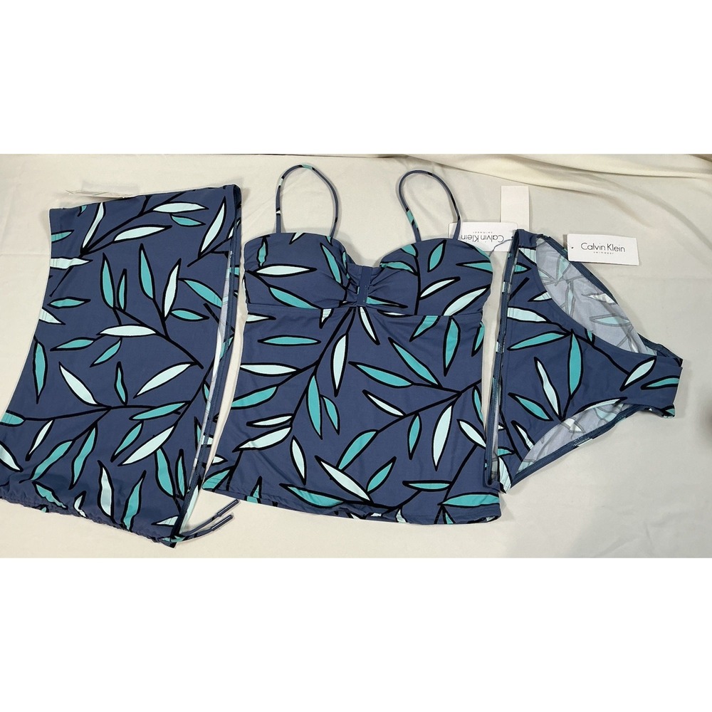 NWT Calvin Klein Swimsuit Tankini Bikini 3pc Set Sz Medium Top, Bottom, Skirt